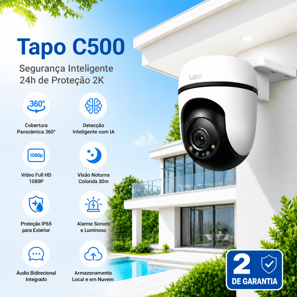Tapo C500 - Câmera de Segurança Externa Wi-Fi 1080P Full HD 360°, Visão Noturna, IP65 TP-Link