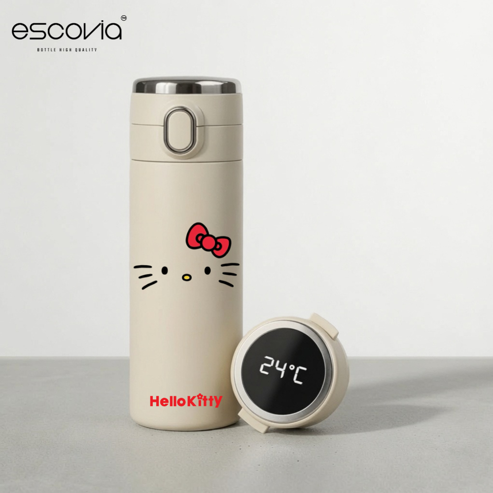 Garrafa Térmica Sanrio Hellow Kitty Aço Inoxidavel Parede Dupla 420ml com Termômetro Digital