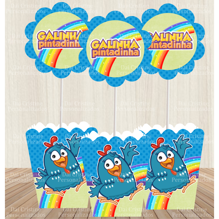 kit  Centro de Mesa Personalizado Caixa Cachepot  Galinha Pintadinha Cachepô Enfeite Arranjo
