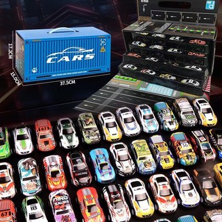 Kit 48 Carrinhos De Friccao Com Pista Corrida Maleta Container Coloridos Brinquedo Menino Infantil Carro