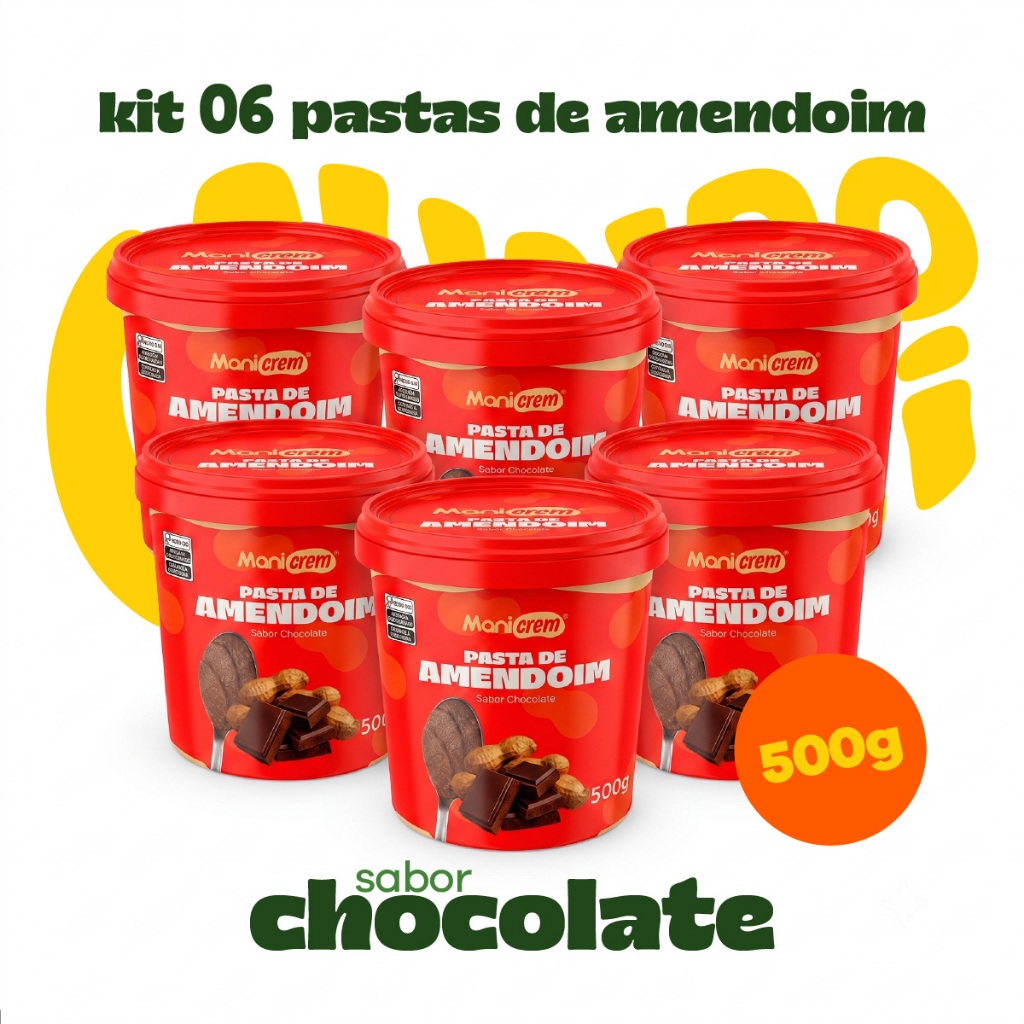 Kit 06x Pasta de Amendoim Manicrem Chocolate - 500g