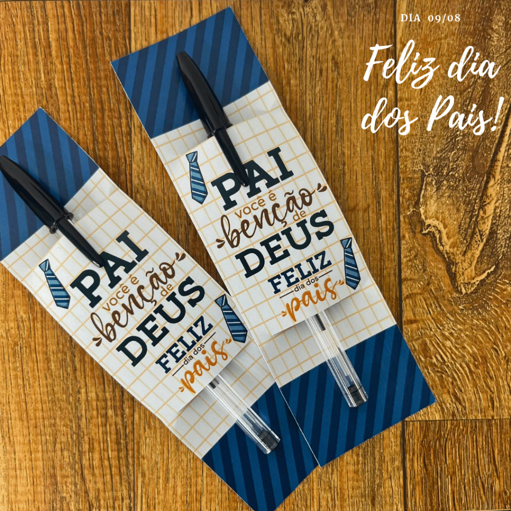 Kit Cartão Com Canetas Mimo Lembrancinha Cliente Igrejas Dia dos Pais Brindes