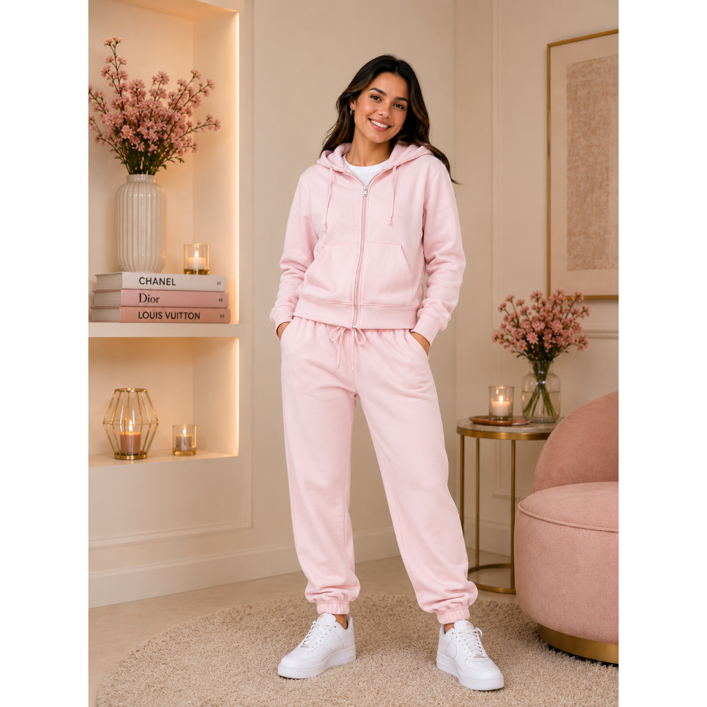 CONJUNTO FEMININO INVERNO COM CAPUZ FELPULDO  - FRIO - SERRA - MOLETON