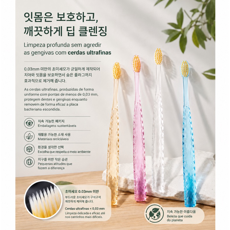 Escova de dente Coreana Para adultos, com cerdas ultrafinas, ecológica e com adição de pó de ouro antibacteriano.