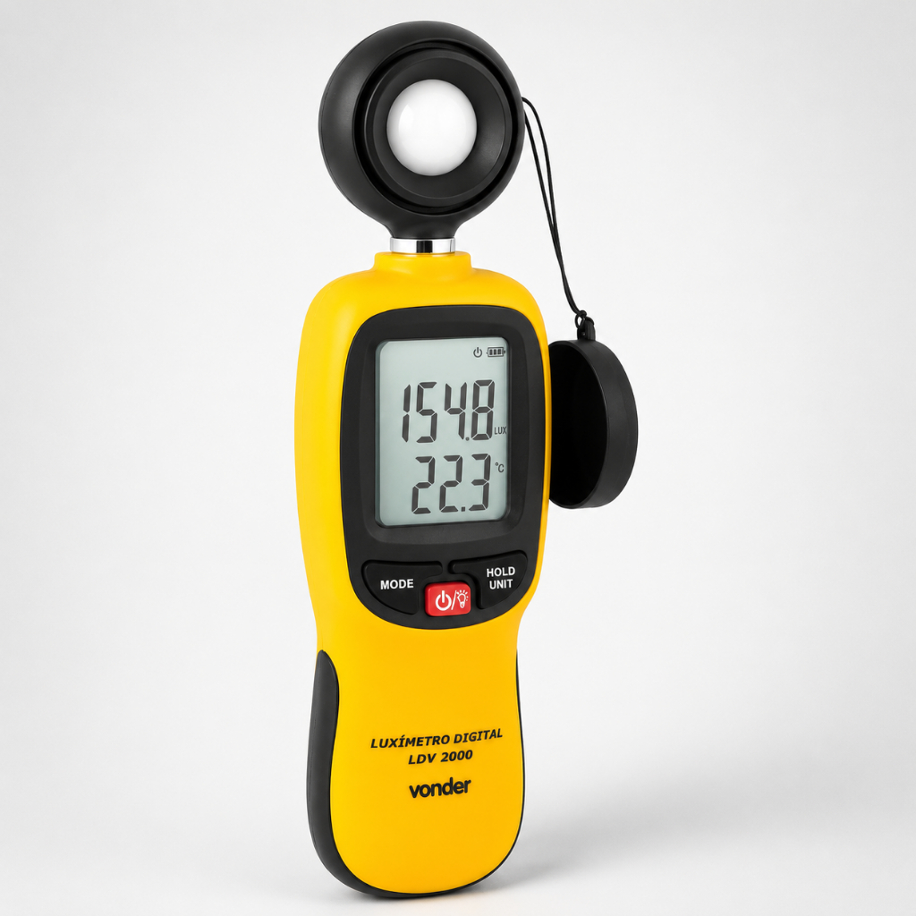 Luxímetro Digital Profissional 200000 Lux Medidor de Luminosidade Luz e Temperatura com LCD Vonder