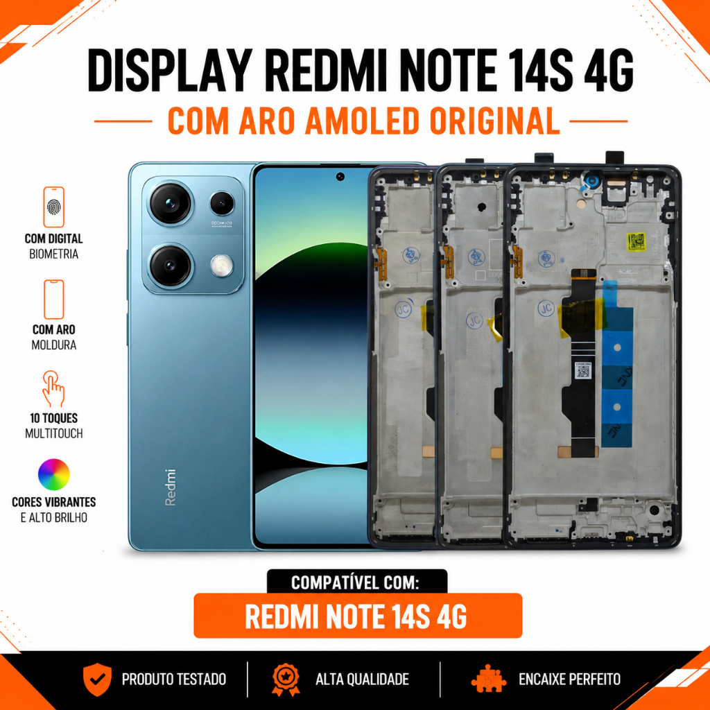 Display Redmi Note 14S 4G Frontal Com Aro Tela Amoled Original Com Digital 120Hz