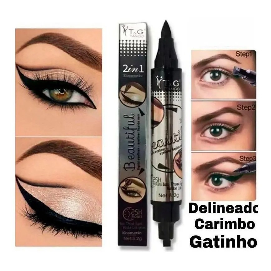 Caneta Delineadora Prova D´agua 2 Em 1 Delineador Carimbo Gatinho Tango T&G
