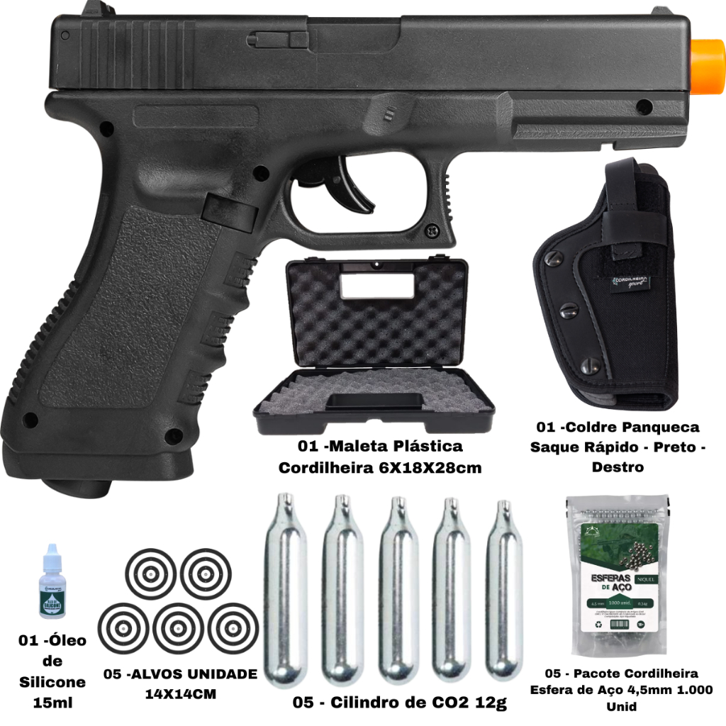 Pistola de pressão Airgun Rossi G17 CO2 4,5mm – Alta Potência/Qualidade/Militar