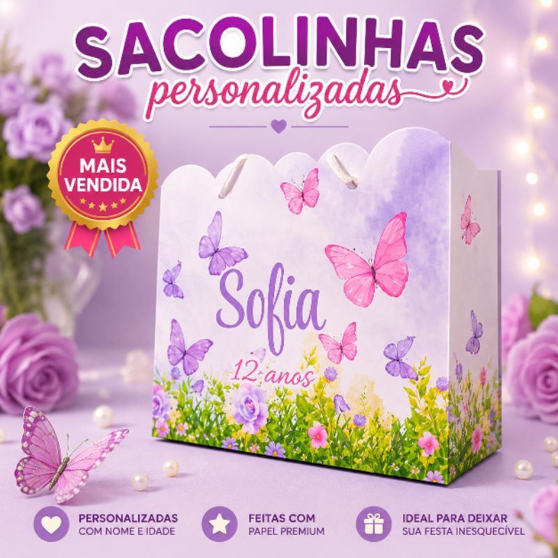 25 SACOLINHAS PERSONALIZADAS  JARDIM DAS BORBOLETAS