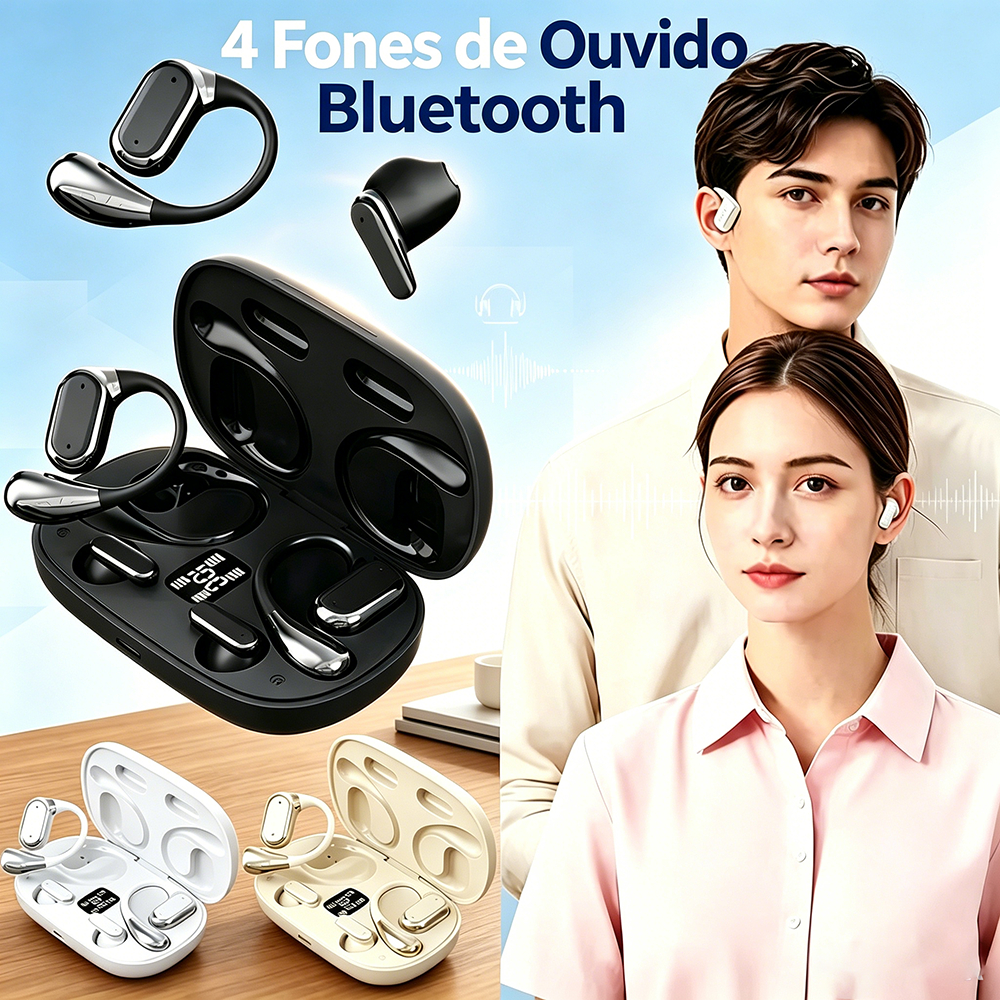 4Pcs Fones de ouvido Bluetooth sem fio-Bluetooth 5.4 display digital, redução de ruído verdadeira -B6