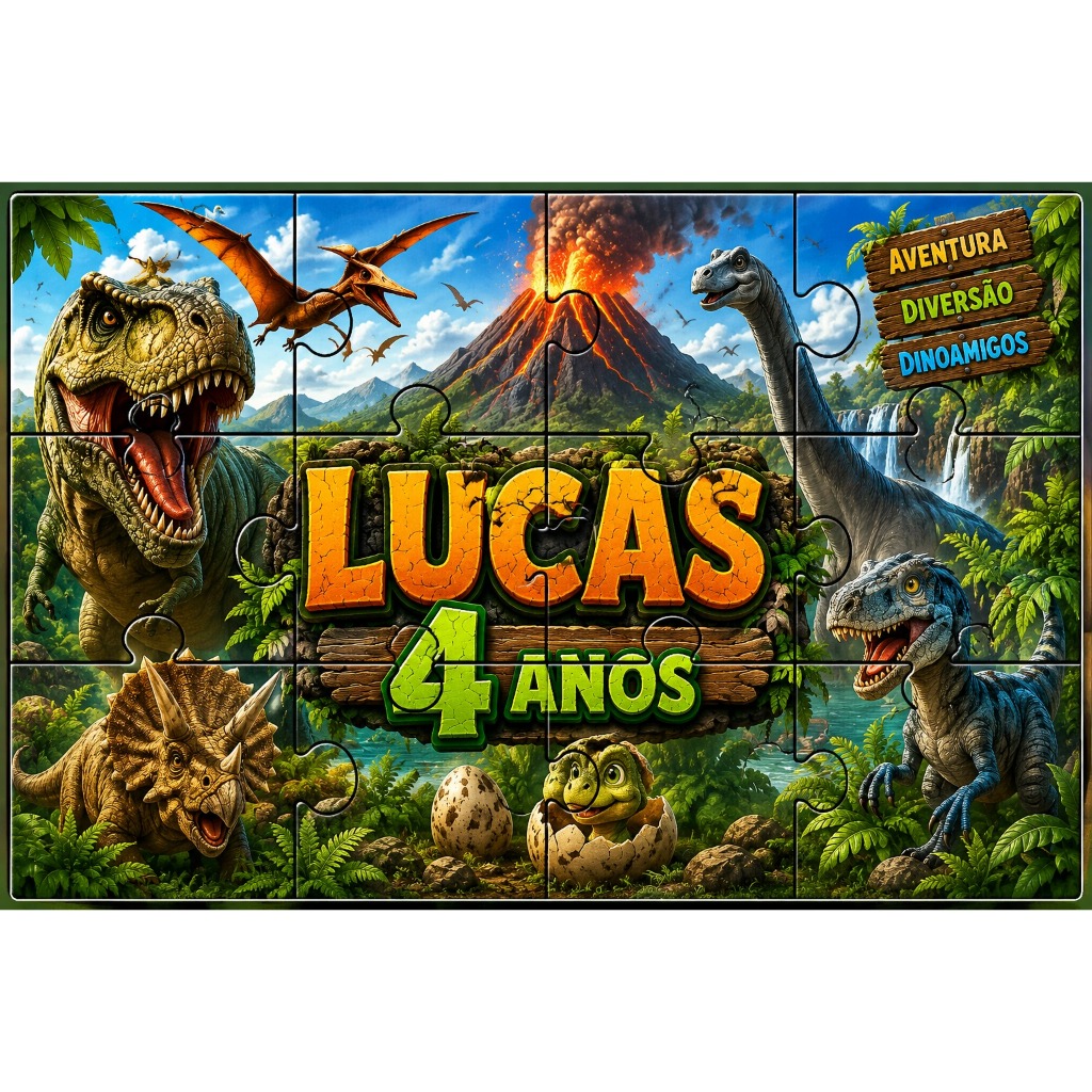Kit 8 a 40 Quebra-Cabeça Personalizado Dinossauro 10x15 em MDF | Lembrancinha Aniversário Infantil Menino | Tema Dino
