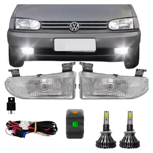 Kit Farol De Milha Gol Bola G2 1995 1996 1997 1998 1999 Com botão modelo original Com Led Verde + Super Led 6500k