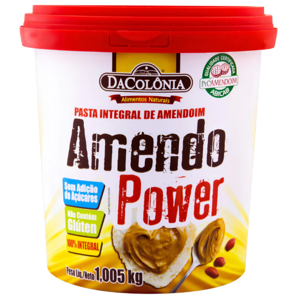 Pasta de Amendoim Integral Amendo Power Pote 1,005kg Vegano Fonte de Proteína e Gordura Boa - Dacolônia