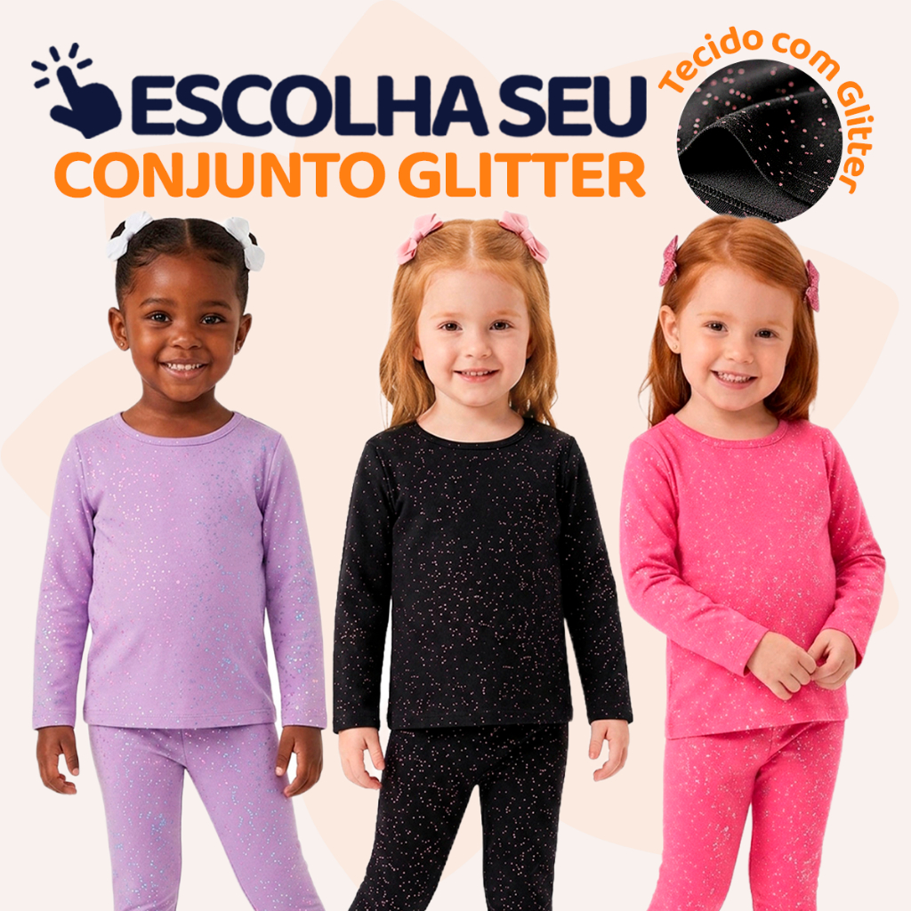 Conjunto Bebê Feminino Shine Minimalista Cotton com Glitter Manga Longa Conforto e Estilo