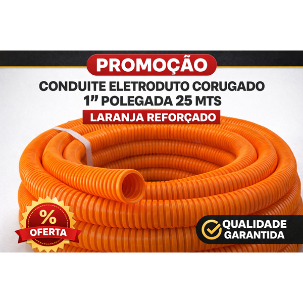 Conduite Eletroduto Flexivel 1" Polegada Laranja 25 Mts Pead Alta Reforçado Laje Vigas Subsolo