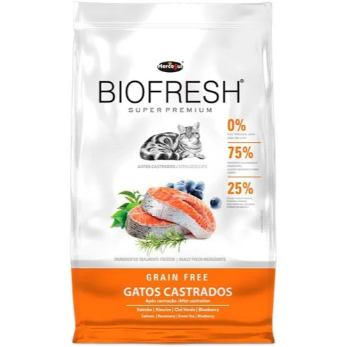 Ração Biofresh Natural Gato Castrado Salmão, Alecrim, Chá Verde 7,5 kg