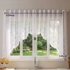 Cortina Renda Cozinha Cascata Tulipinhas Floral 3,20m x 1,10m Delicada Apartamento Sala Quarto Decorativo Luxo