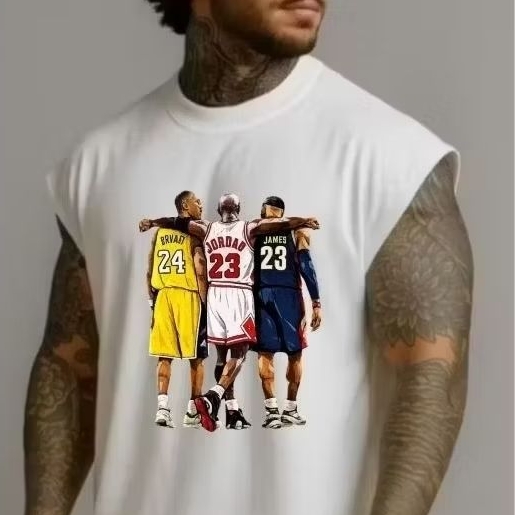 Camiseta Regata Oversized Estampada Basquete Masculina Estilo Streetwear Academia Treino Fitness Casual Verão