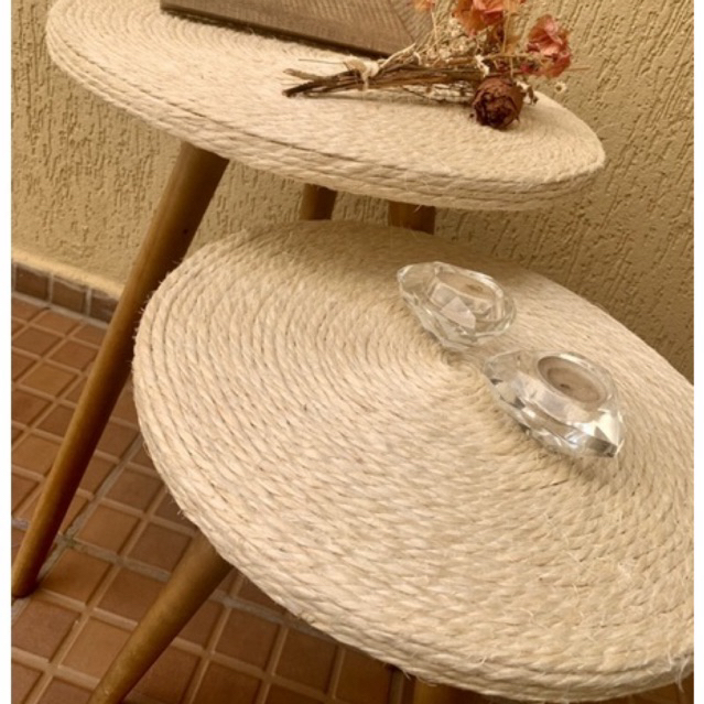 Mesa mesinhas lateral e canto em Sisal natural