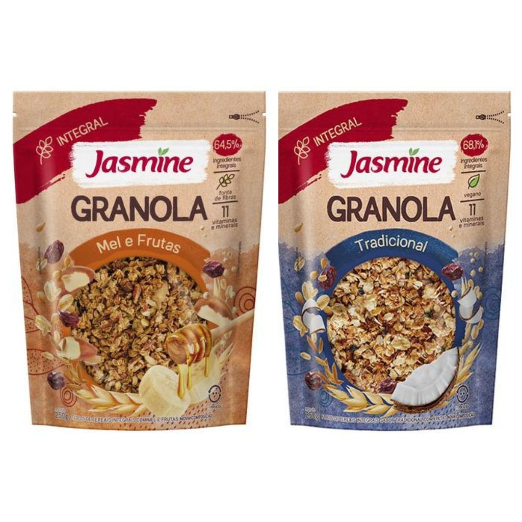 Kit Granola Integral Jasmine Mel e Frutas 250g + Granola Integral Jasmine Tradicional 250g