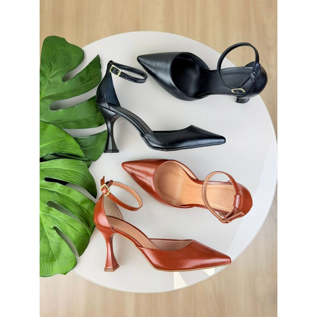 Scarpin Slingback Feminino Salto Taça 9cm Bico Fino Festa Tornozelo Elegante Fashion