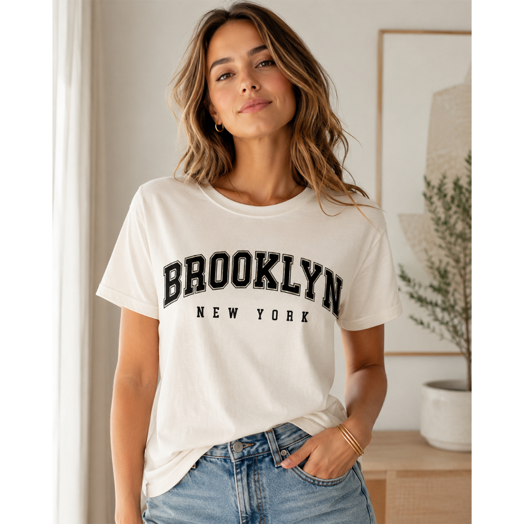 KIT 3 Camisetas Femininas Estampadas Algodão Casual Brooklyn New York California T-Shirt Premium