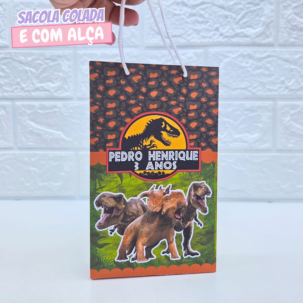 Sacolinha Personalizada Dinossauro Jurassic Park P | Sacolinha Surpresa | Lembrancinha | Aniversário