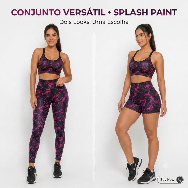 Conjunto Fitness Feminino 3 Peças Top + Short + Legging Suplex Premium Sem Transparência Academia Yoga Corrida Estampado