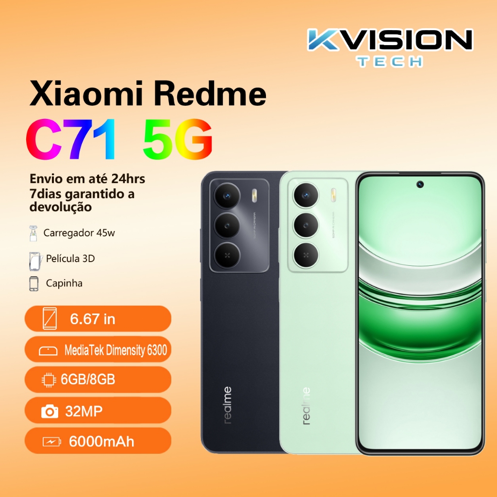 Realme C71 5G 256gb de armazenamento, 8GB RAM, Processador MediaTek Dimensity 6300, Versão global