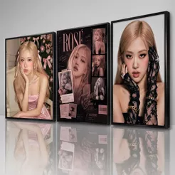Kit Quadros Decorativos Rosé BLACKPINK K-pop Trio Aesthetic Pôster para Quarto 122x60cm Premium MDF