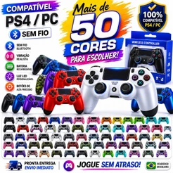 Controle Sem Fio Compatível PS4 PC Bluetooth Dualshock Alta Performance Várias Cores