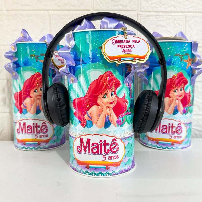 Fone Bluetooth Na Tubolata Personalizada a pequena sereia| Lembrancinha Festa Infantil | Fazemos Todos Os Temas