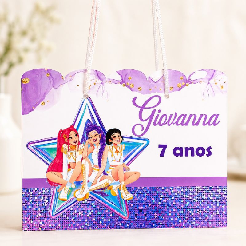 Sacolinha Personalizada Guerreiras do kpop branca - lembrancinha de aniversário personalizada pegue e monte