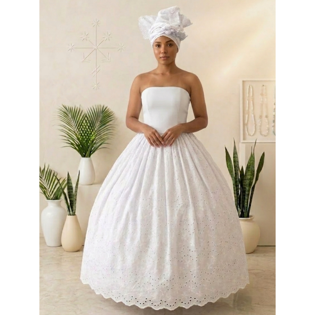 Saia e Pano de Cabeça Lese 100% Algodão Umbanda Candomblé Orixá Roupa de Ração Laise