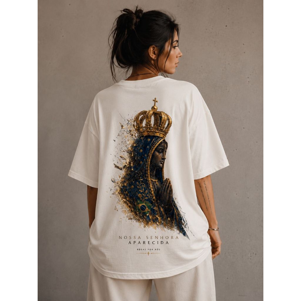 Camiseta Feminina Oversized Nossa Senhora Blusa Estilosa Lançamento 2026 Algodão Premium Confortável