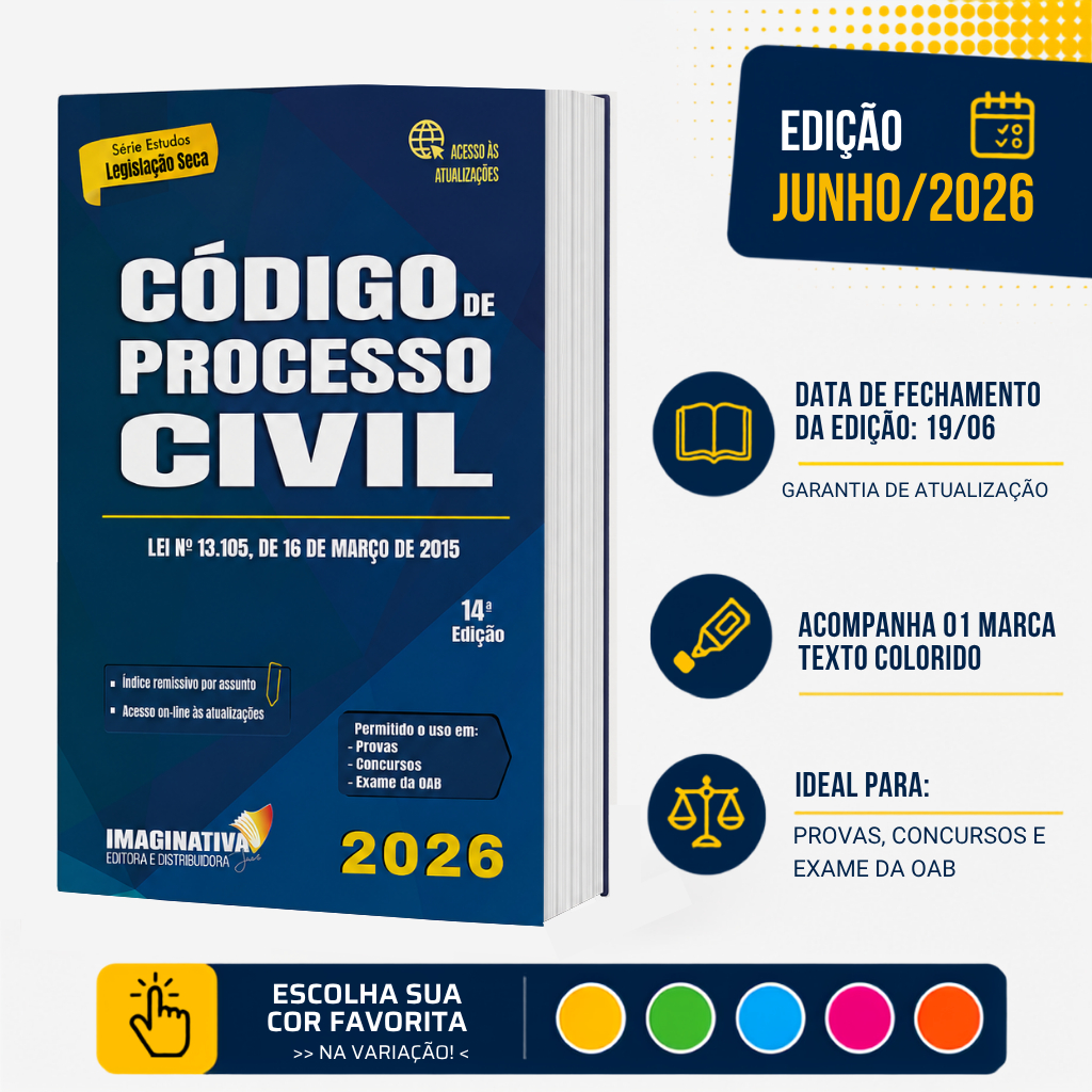 Código de Processo Civil 2026 14ª Edição + marca texto | kit de estudos