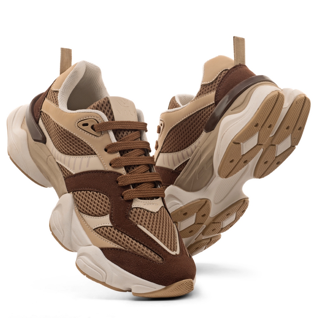 Tênis Feminino VILI AURA Chunky Dad Sneaker Casual Academia Confortável Solado Alto 4 cm