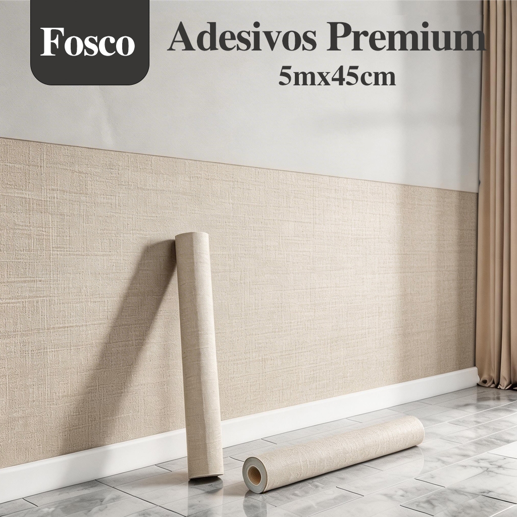 Papel de Parede Adesivo Linho Bege Fosco 5m x 45cm PVC Premium Impermeável para Sala, Quarto e Escritório