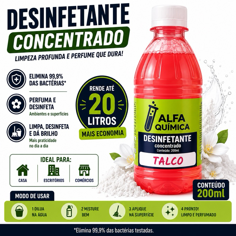 DESINFETANTE CONCENTRADO TALCO 200ML - RENDE 20 LITROS