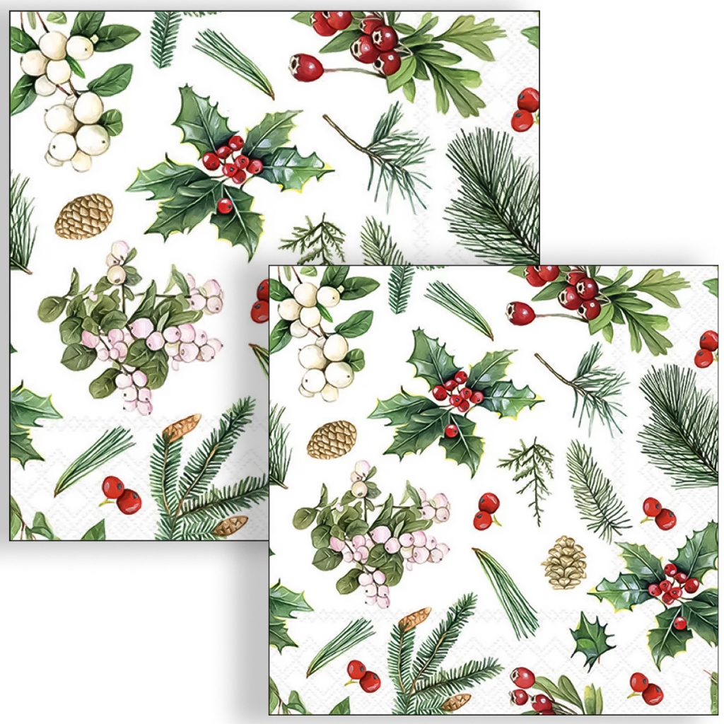 Guardanapo Para Decoupage Ambiente 33x33cm Folhagem De Inverno Branca C/2