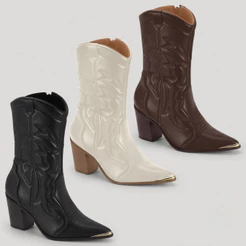 Bota Feminina Vizzano Texana Country Western Sintético Salto Bloco Bico Fino Original