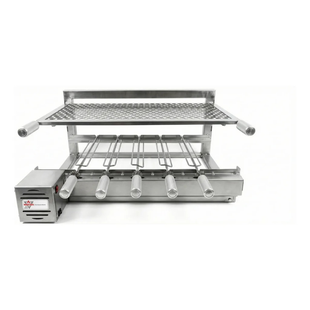Flutuante Grelha Moeda Inox Gira 5 Espetos Área Gourmet