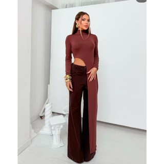 Blusa Feminina Assimétrica Manga Longa Fashion Tendência Estilosa Gola Alta