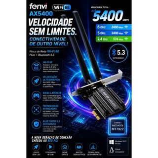 Placa de Rede Wifi6E AX5400Mb/s Adaptador Wifi PCIe Fenvi + Bluetooth 5.3