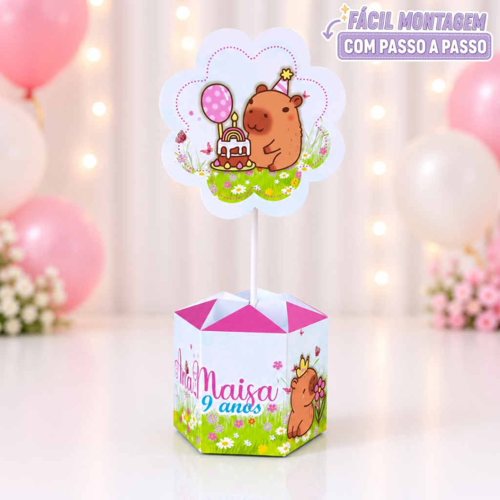 Centro de Mesa Capivara Pegue e Monte Personalizado | Decoração de Mesa | Lembrancinhas Festa Infantil 💜