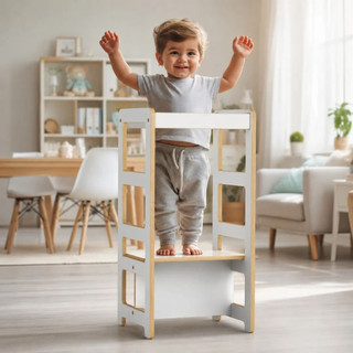 Torre de Aprendizagem Montessoriana 4 em 1 MDF Infantil Branco Estimula o Desenvolvimento