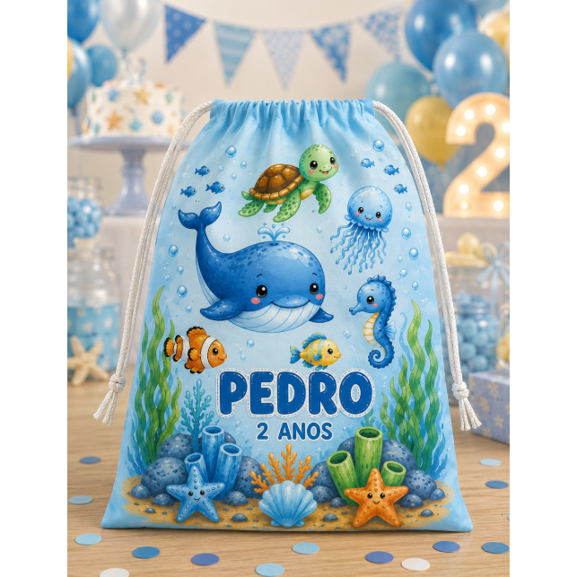 Sacolinha Personalizada Fundo do Mar | Lembrancinha Infantil SAQUINHO SURPRESA