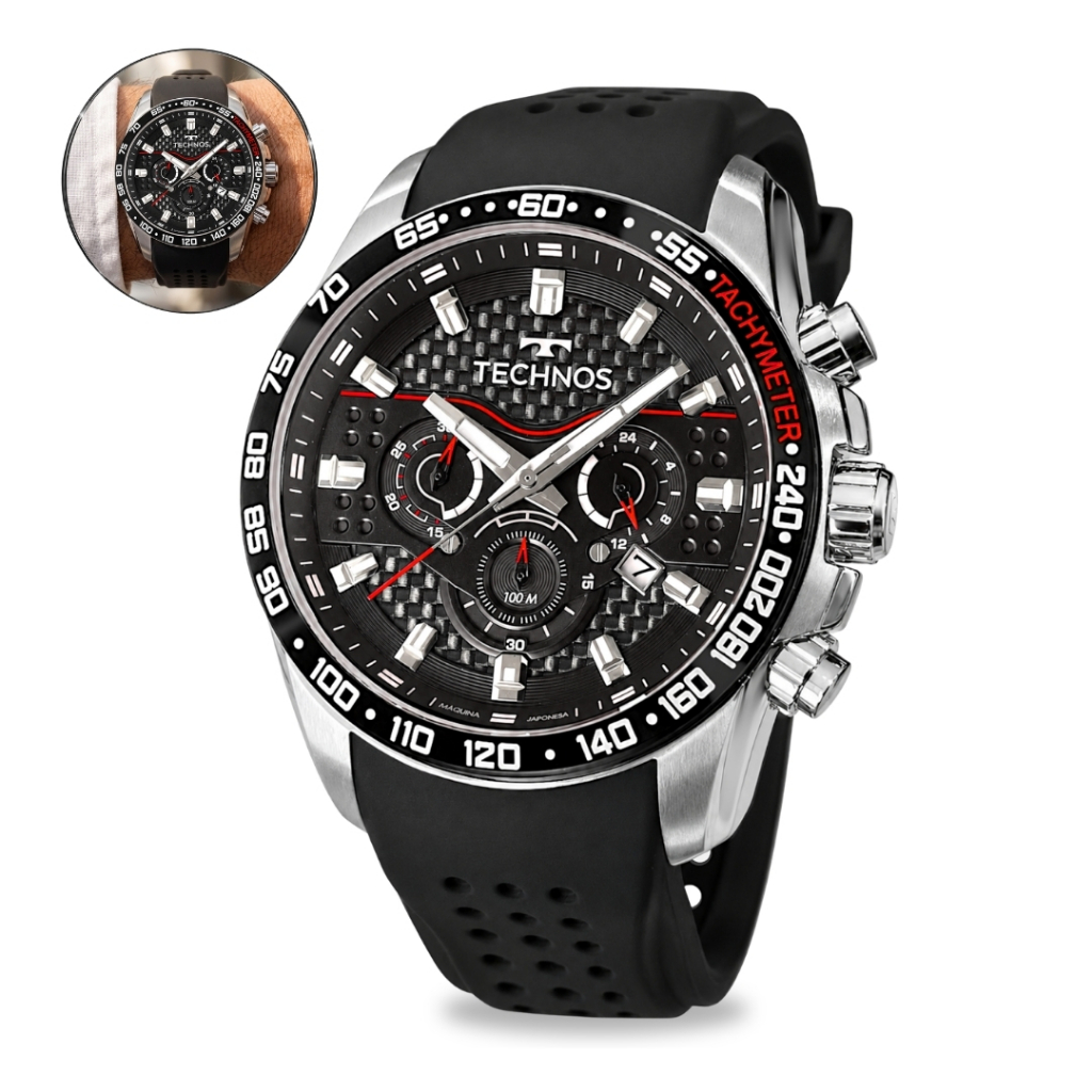 Relógio Technos Masculino Quartzo Cronógrafo Calendário A Prova D'Água 10 ATM Original