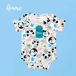 Body Bebê Amore Manga Curta Ursinho Menino 100% Algodão