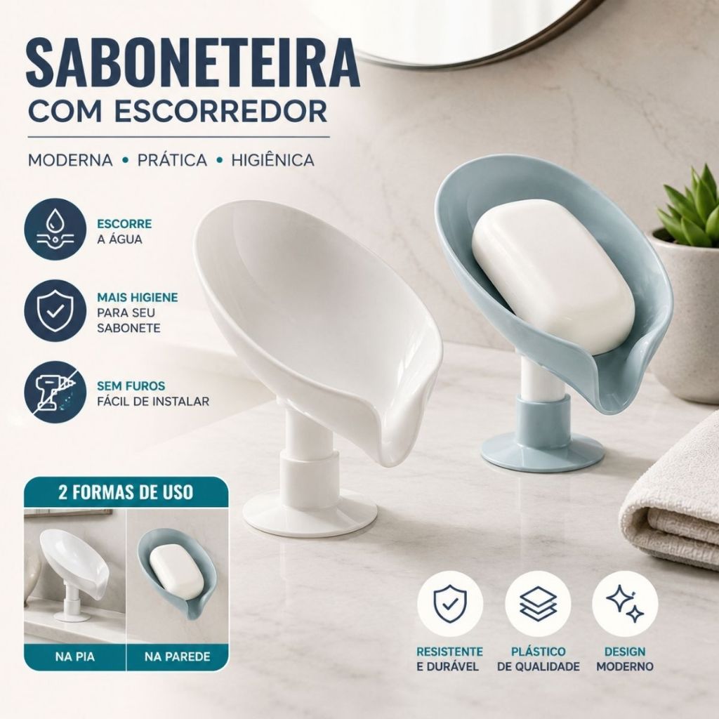 Saboneteira Com Escorredor Porta Sabonete Pia Parede Plástica Moderna Banheiro Lavabo Duhome